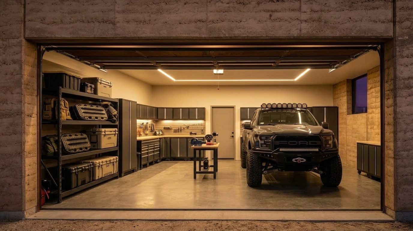 Hargrave Garage Door Service Interior View of Custom Garage Door Overhead and Workshop